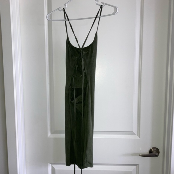 Fitted Olive Green Faux Suede Dress Size Small - Picture 7 of 12